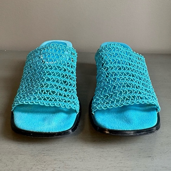 Karen Scott Blue Woven Netted Slip On Sandals Slide Heel Women 8M Open Toe - Picture 4 of 11